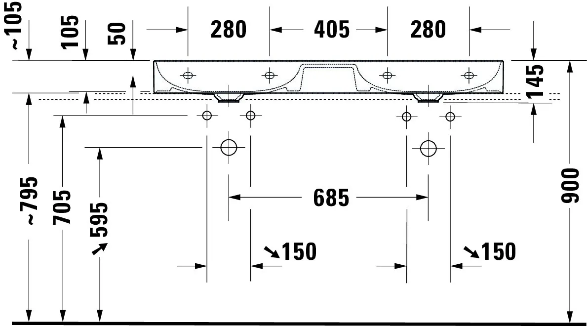 Doppel-Möbelwaschtisch „DuraSquare“, ohne Überlauf Doppel-Möbelwaschtisch „DuraSquare“, ohne Überlauf