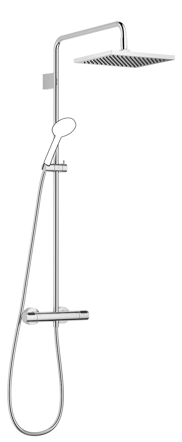 Dornbracht Showerpipe SERIENSPEZIFISCH mit Brause-Thermostat, Gold gebürstet PVD, 300 x 240 mm, Höhe bis Regenbrause 982 mm