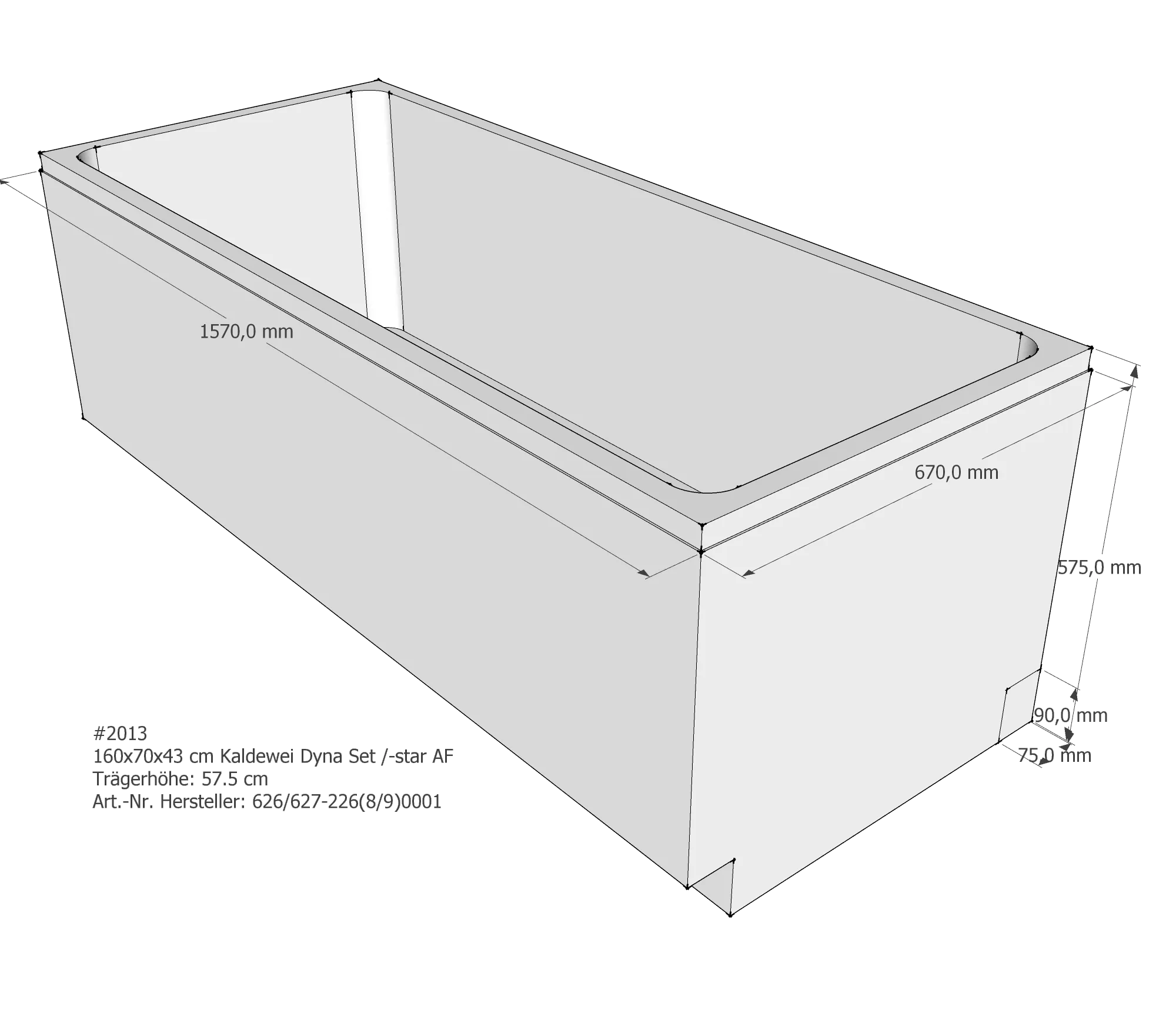 Badewannenträger für Kaldewei Dyna Set 160 × 70 × 43 cm Breite: 70 cm / Länge: 160 cm