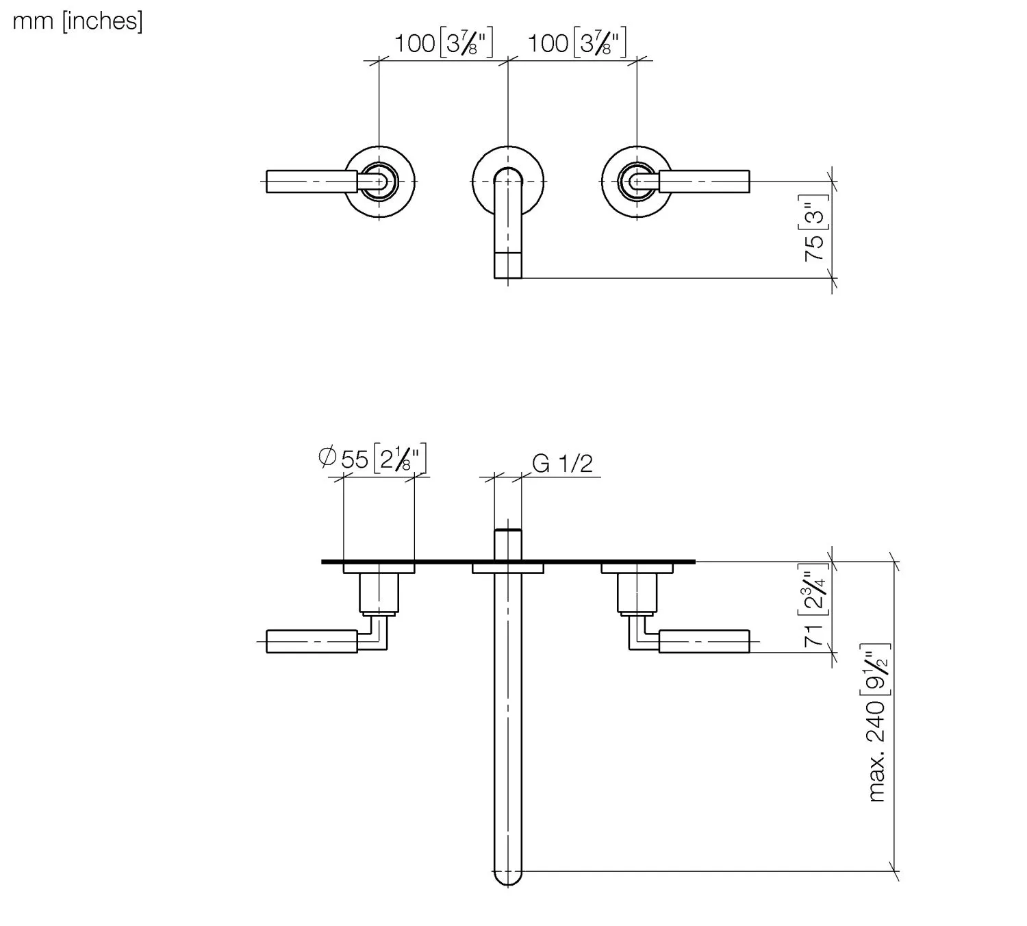 Waschtisch-Wandbatterie ohne Ablaufgarnitur TARA Chrom 36717882