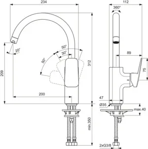 Küchenarmatur Ceraplan Ausladung 200mm mit hohem Rohrauslauf Chrom Küchenarmatur Ceraplan Ausladung 200mm mit hohem Rohrauslauf Chrom