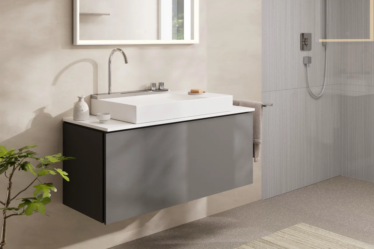 Hansgrohe Waschtischunterschrank Xilesa E, Schiefergrau Matt, 1.180 x 470 mm, 1 Schubkasten, Vollauszug, SoftClose, vormontiert