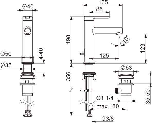 HA Einhebelmischer Waschtischbatterie HANSADESIGNO Style 5183 Zugstangenablaufgarnitur Ausladung 125 mm DN15 Chrom