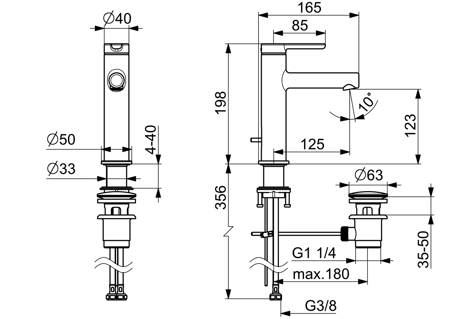 HansaDESIGNO Style Waschtischarmatur 5183 Zugstangenablaufgarnitur Ausladung 125 mm DN15 Chrom