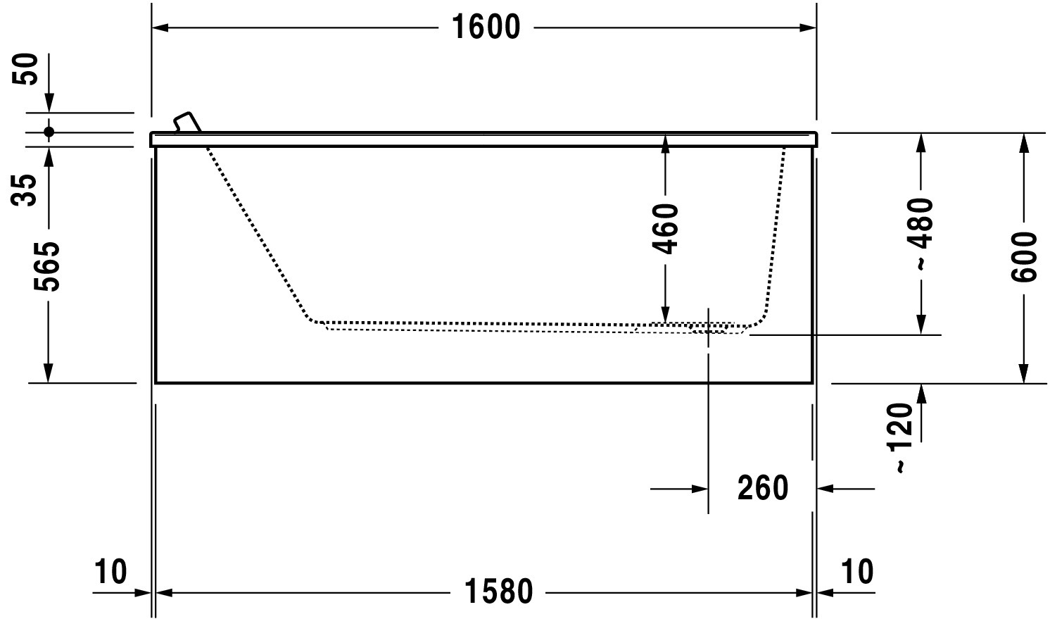 Duravit Whirlwanne „Starck“ rechteck 160 × 70 cm, Fußablauf 