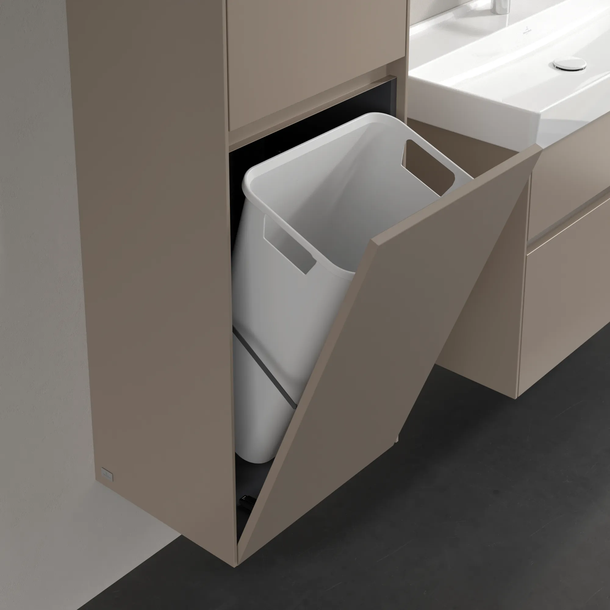 Villeroy & Boch Hochschrank Collaro C03400, Eckig, Taupe, 1.538 mm Höhe, 454 x 347 mm Maße, 2 Türen mit SoftClosing, integrierte Aluminiumgriffe Villeroy & Boch Hochschrank Collaro C03400, Eckig, Taupe, 1.538 mm Höhe, 454 x 347 mm Maße, 2 Türen mit SoftClosing, integrierte Aluminiumgriffe