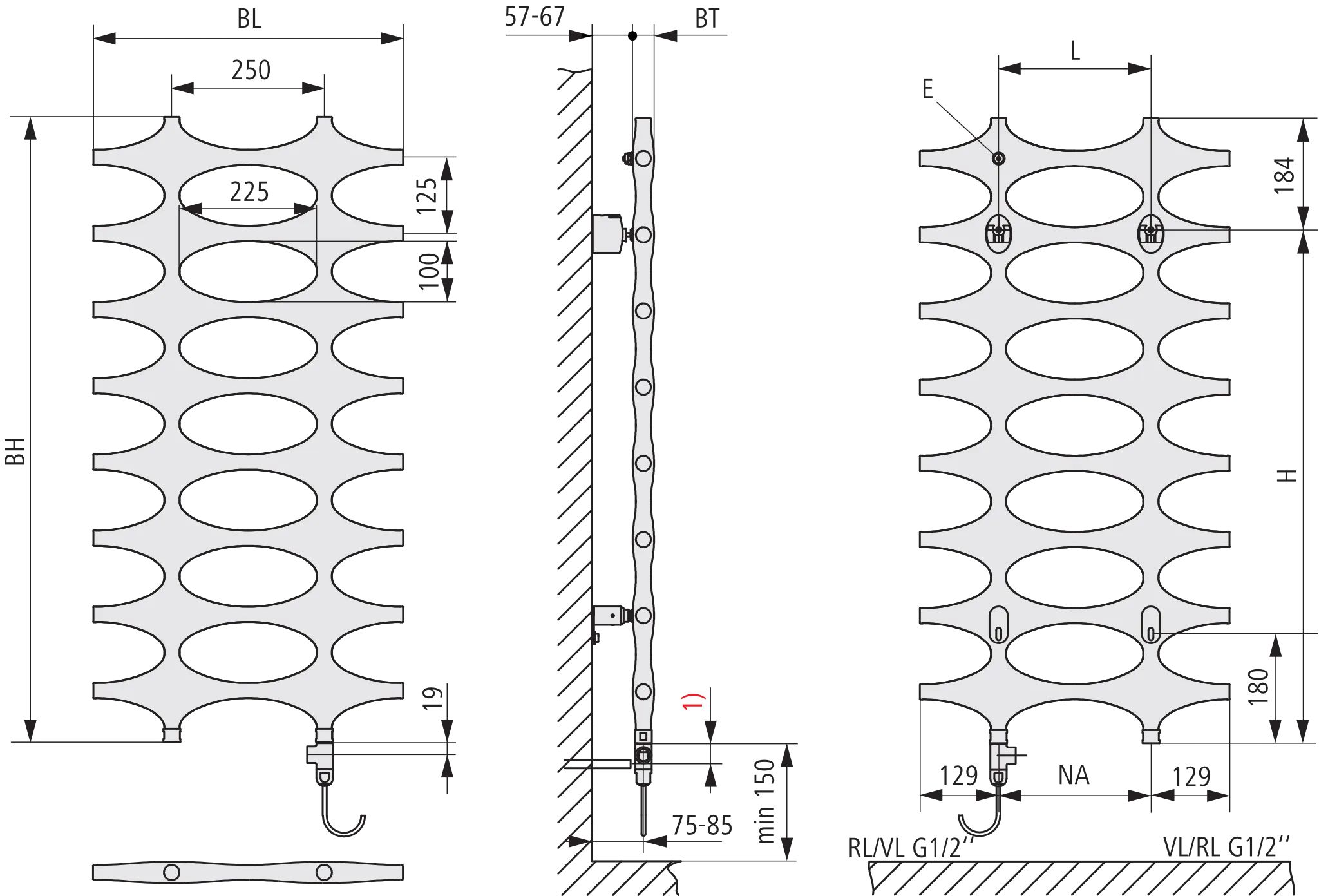 Kermi Design-Heizkörper „Ideos®“ Elektro-Zusatzbetrieb Ausführung: links 50,8 × 115,1 cm in Weiß