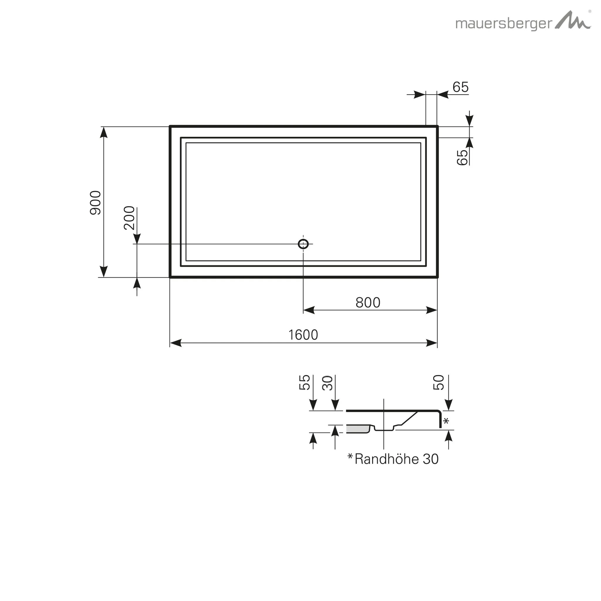 Mauersberger lupina Acryl-Duschwanne Rechteckform lupina 160⁄90 SF