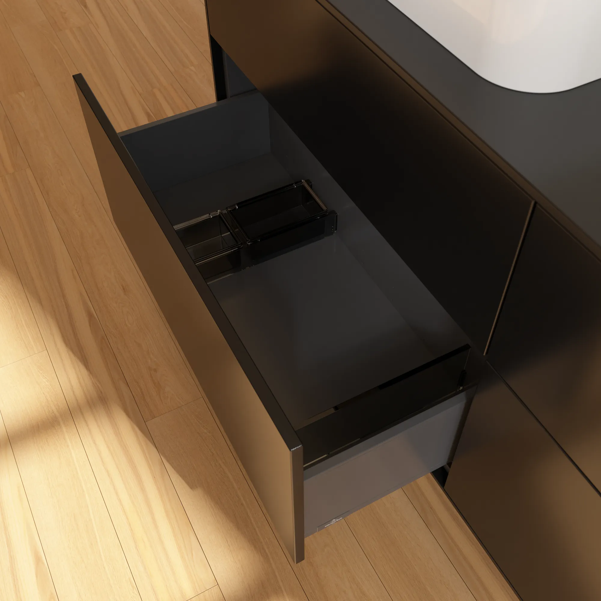 Villeroy & Boch Waschtischunterschrank „Finion“ für Schrankwaschtisch 1600 × 603 × 501 mm Black Matt Lacquer, für links und rechts