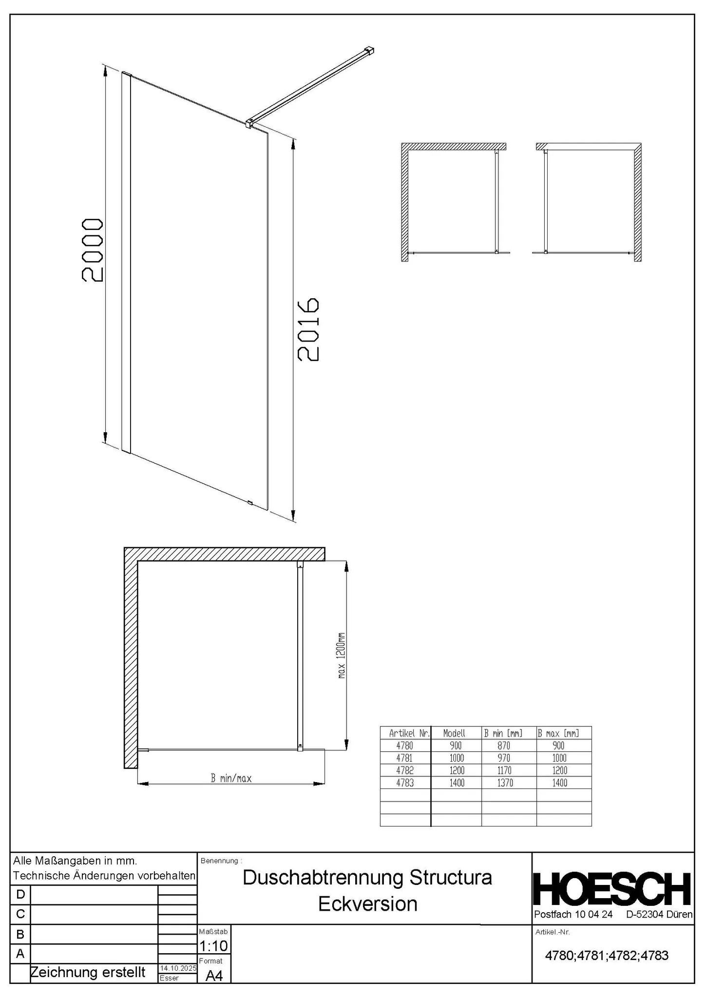 Hoesch Duschabtrennung „Structura“ Profile schwarz, L: 1400 mm Hoesch Duschabtrennung „Structura“ Profile schwarz, L: 1400 mm