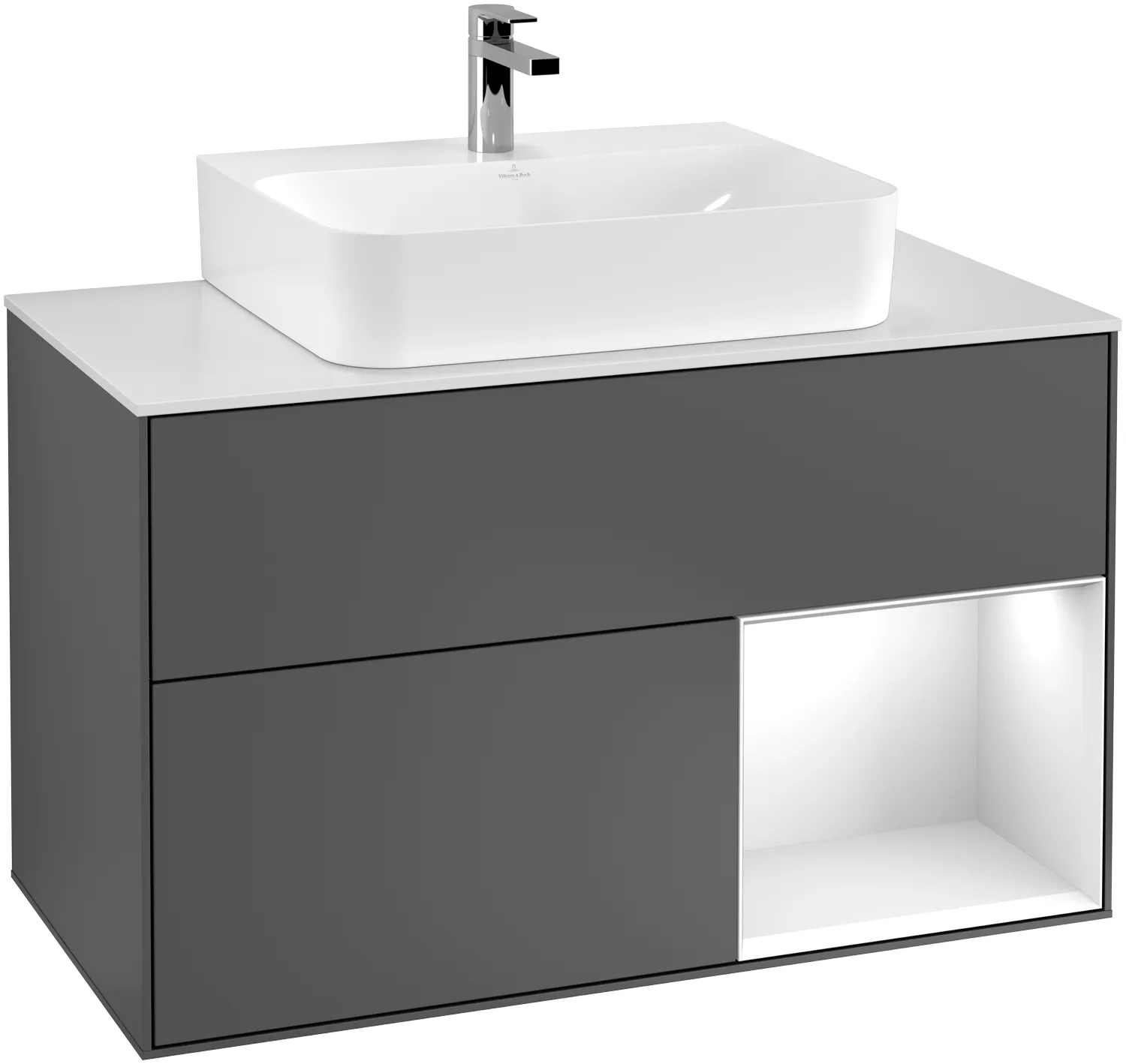 Villeroy & Boch Waschtischunterschrank „Finion“ für Schrankwaschtisch 100 × 60,3 × 50,1 cm 2 Schubladen, für Waschtischposition mittig, inkl. Beleuchtung mittig