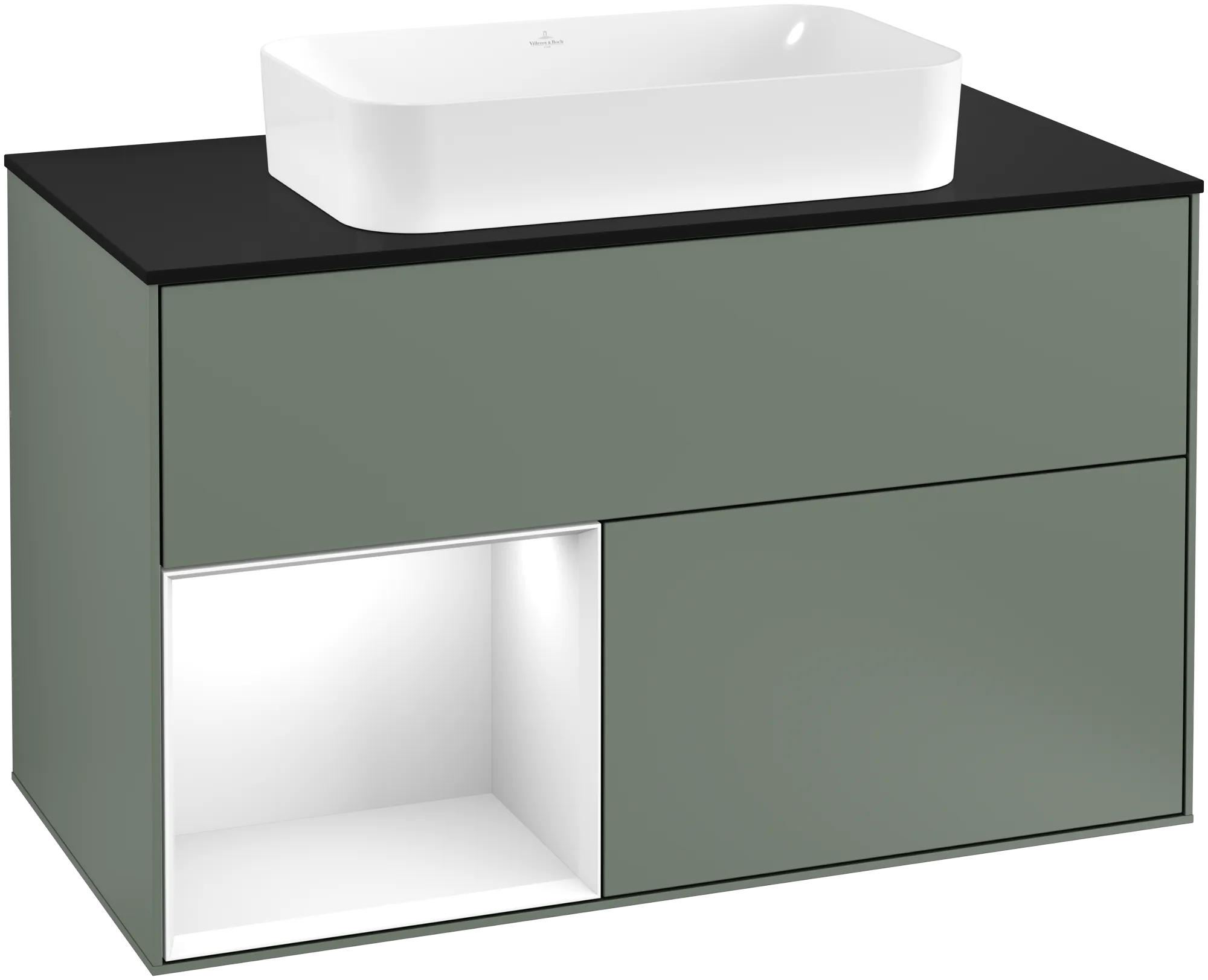 Villeroy & Boch Waschtischunterschrank „Finion“ für Schrankwaschtisch 1000 × 603 × 501 mm Olive Matt Lacquer, mit Hahnlochbohrung, für Becken mittig Villeroy & Boch Waschtischunterschrank „Finion“ für Schrankwaschtisch 1000 × 603 × 501 mm Olive Matt Lacquer, mit Hahnlochbohrung, für Becken mittig