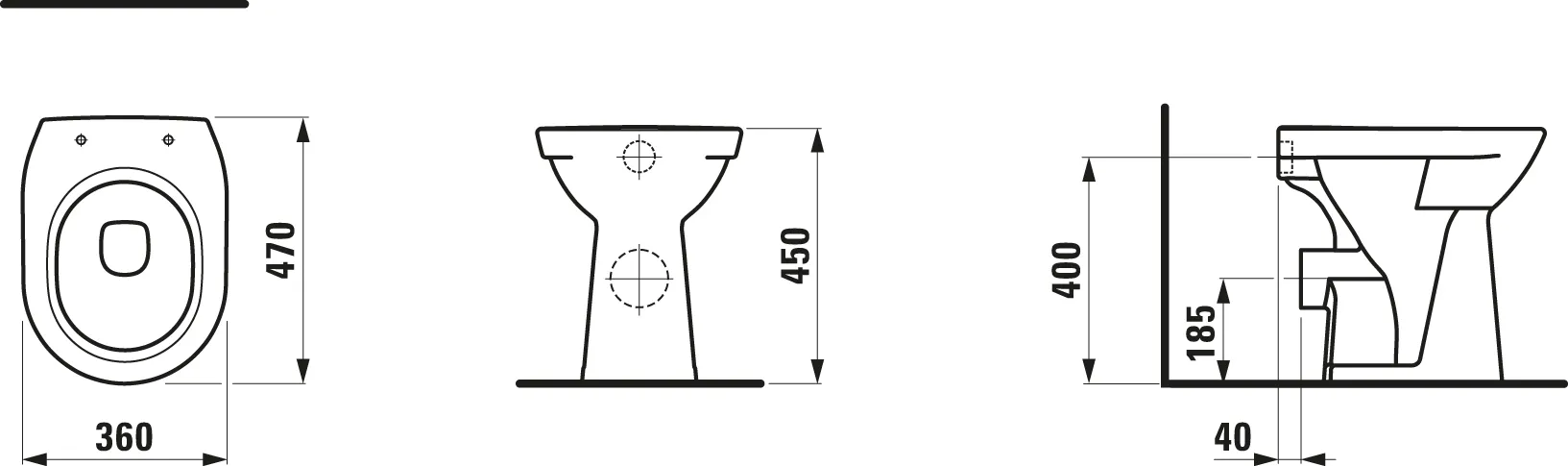 Laufen Stand-Tiefspül-WC Keramikhöhe 45 cm „Pro“ 360 × 450 × 470 mm in Weiß, Abgang waagerecht Laufen Stand-Tiefspül-WC Keramikhöhe 45 cm „Pro“ 360 × 450 × 470 mm in Weiß, Abgang waagerecht