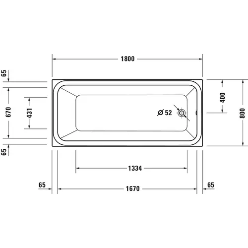 Badundu Badewanne rechteck 1800 × 800 mm, Fußablauf Badundu Badewanne rechteck 1800 × 800 mm, Fußablauf