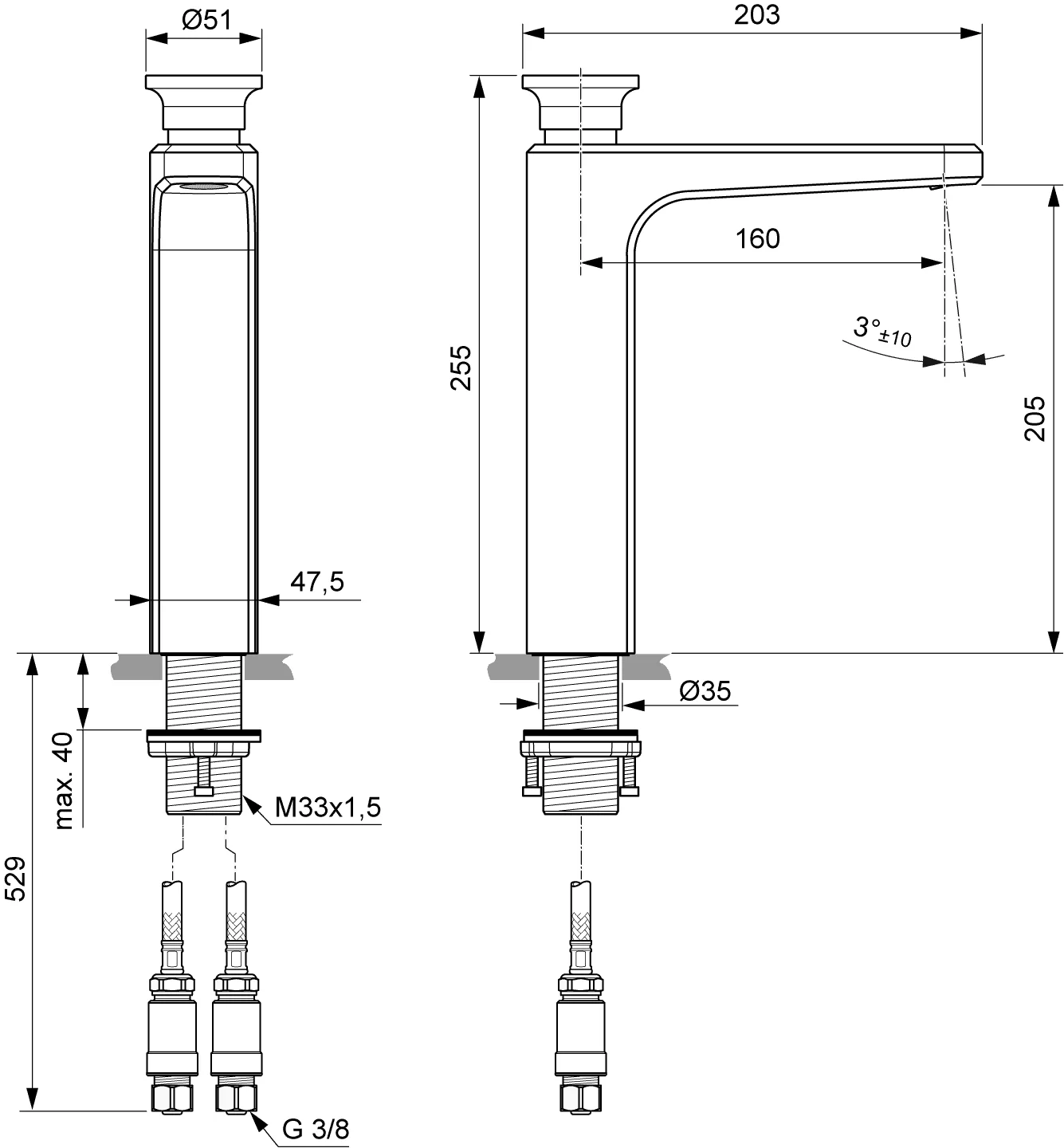 Villeroy & Boch Einhebel-Waschtischarmatur Vea, Chrom, 47.5 x 203 x 261 mm, erhöhte Standmontage mit verstellbarem Strahlregler und AirPlus-Technologie