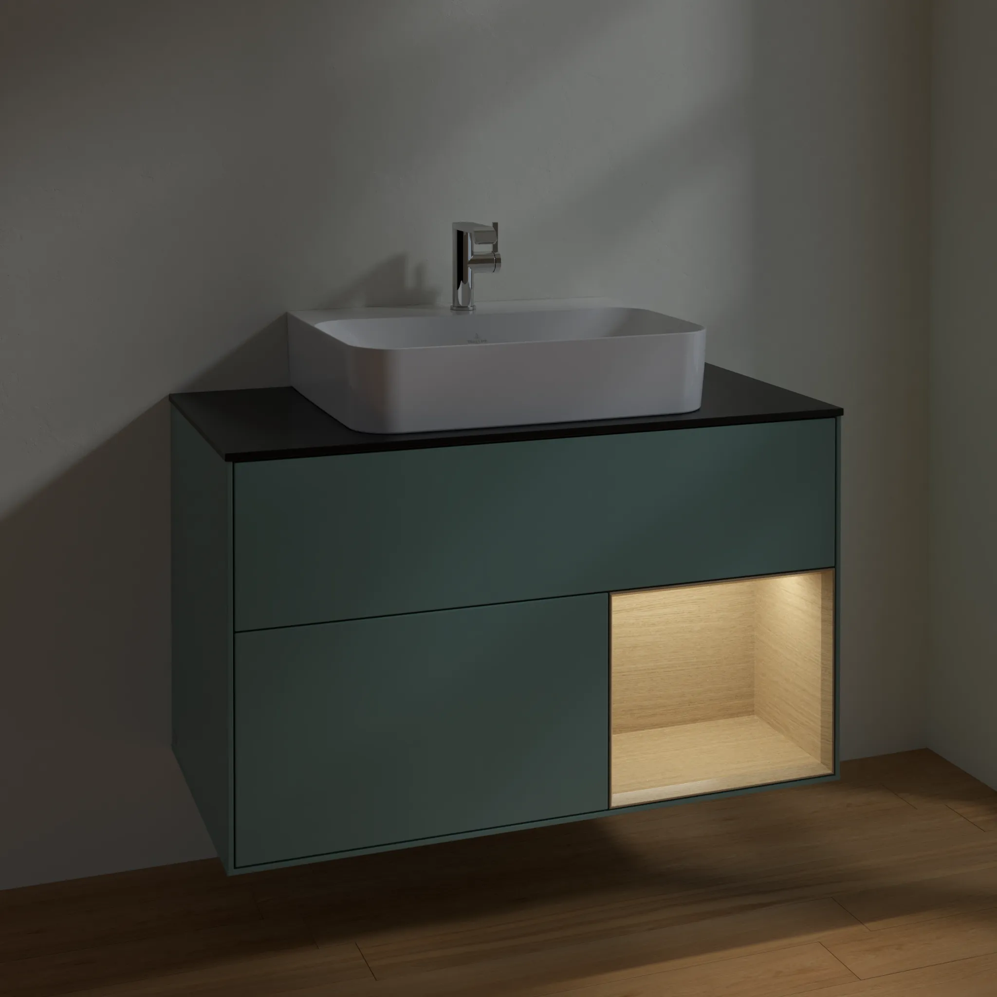 Villeroy & Boch Waschtischunterschrank „Finion“ für Schrankwaschtisch 1000 × 603 × 501 mm Olive Matt Lacquer, für Becken mittig Villeroy & Boch Waschtischunterschrank „Finion“ für Schrankwaschtisch 1000 × 603 × 501 mm Olive Matt Lacquer, für Becken mittig