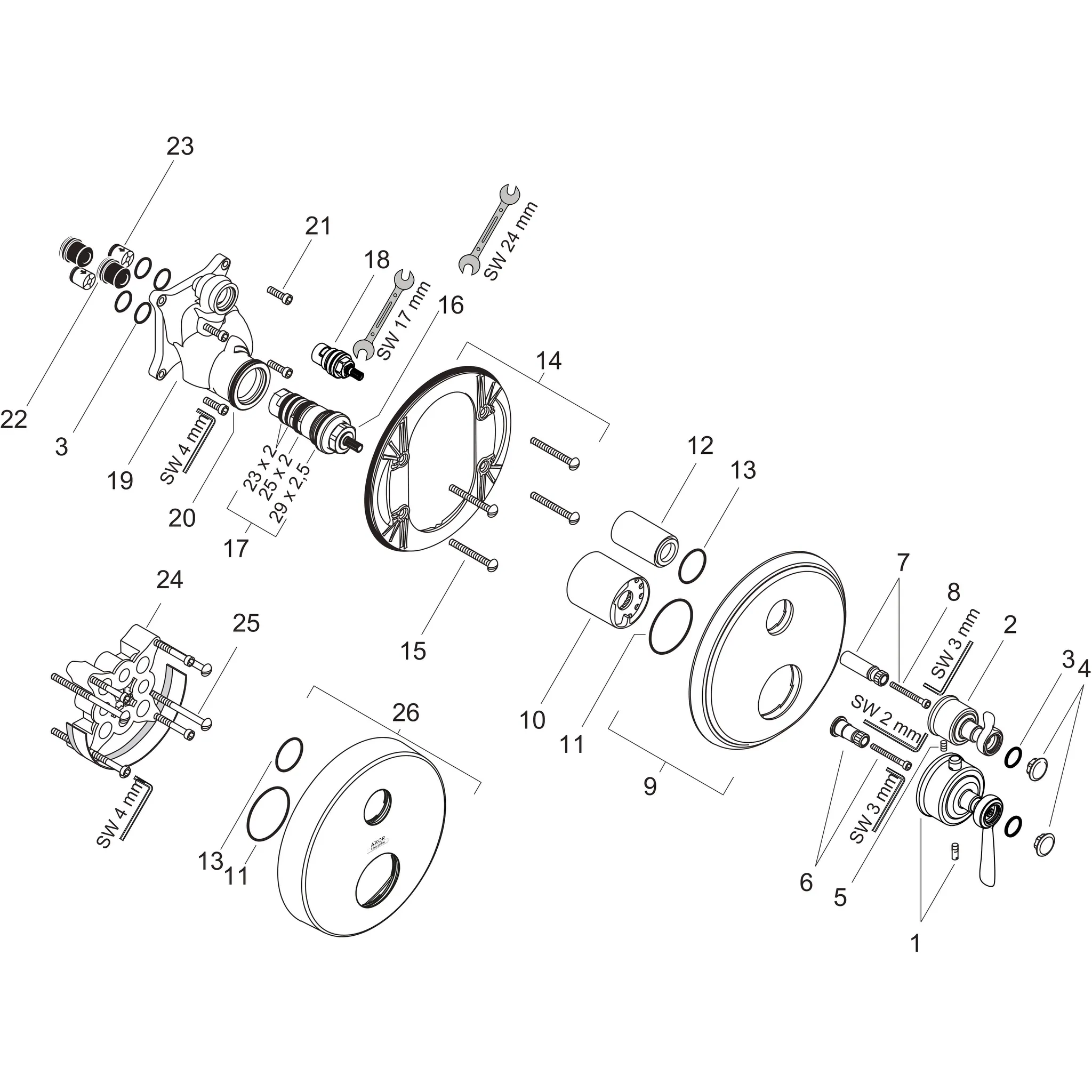 Thermostat Unterputz Axor Montreux F-Set Hebelgriff chrom mit Absperrventil