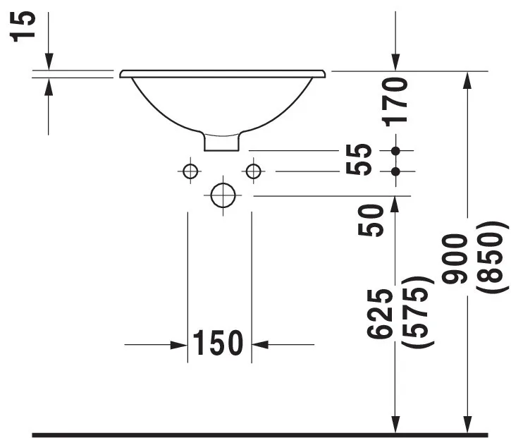 Einbauwaschtisch Architec 470 mm EB v.ob.,m.ÜL,o.HLB,u.glasiert,weiß