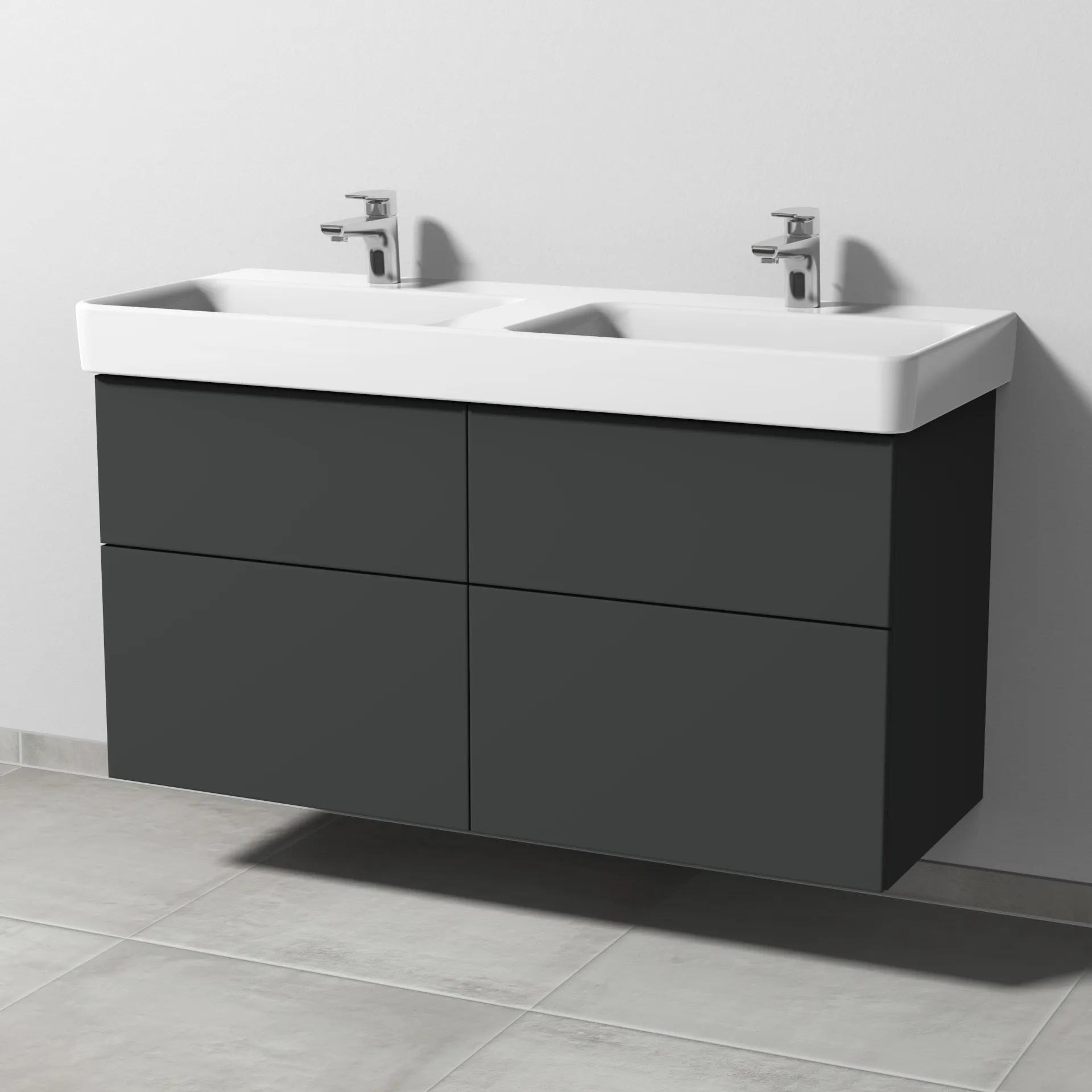 Sanipa Waschtischunterschrank „3way“ passend zu Keramik-Waschtische Pro S von Laufen 1150 × 593 × 437 mm in Graphit (matt), Becken links und rechts