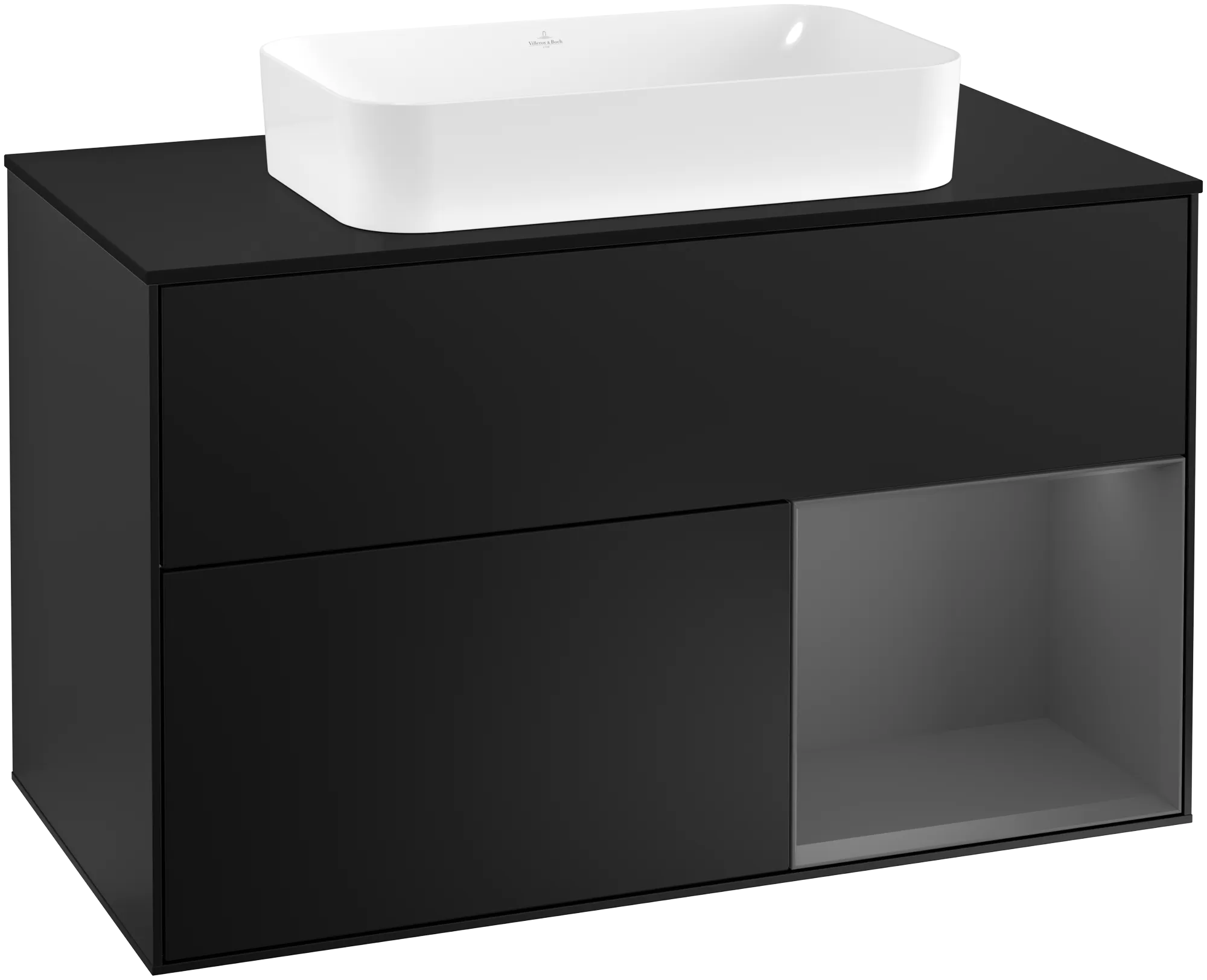 Villeroy & Boch Waschbeckenunterschrank Finion F25, 1000 x 603 x 501 mm, Black Matt Lacquer, mit Beleuchtung und Push-to-open Funktion