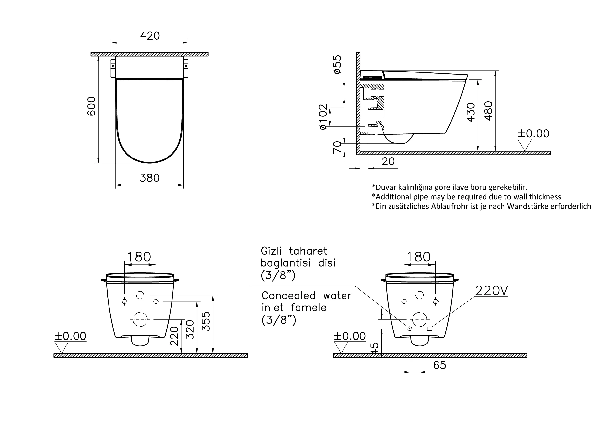 V-Care 3.0 Prime Dusch-Wand-WC mit Vortex-Spülung ohne Spülrand 38 x 60 x 41 cm (BxTxH) Weiß Hochglanz mit Oberflächenveredelung Clean V-Care 3.0 Prime Dusch-Wand-WC mit Vortex-Spülung ohne Spülrand 38 x 60 x 41 cm (BxTxH) Weiß Hochglanz mit Oberflächenveredelung Clean