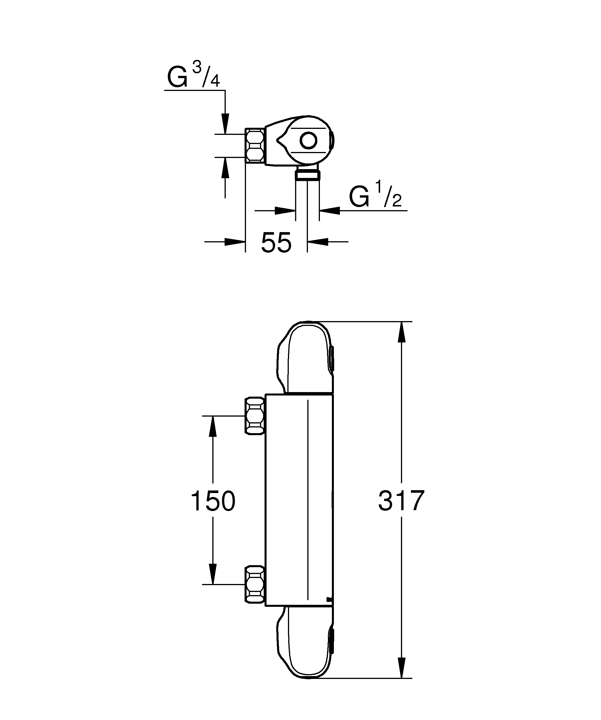 Thermostat-Brausebatterie Grohtherm 1000 34817_3, Wandmontage, ohne Anschlüsse, eigensicher, Professional Edition, chrom