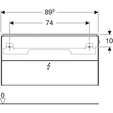 ONE Unterschrank für Waschtisch, mit zwei Schubladen, verkürzte Ausladung: 89.5x46.5x39.5cm, weiß