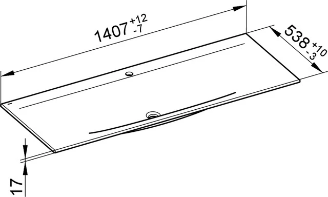 KEUCO Einbauwaschtisch „Edition 11“, mit Hahnlochbohrung in Weiß, 1407 × 538 × 17 mm