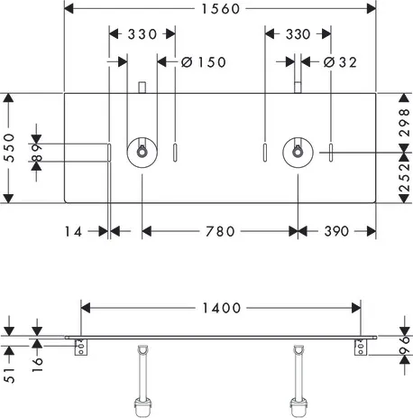 Xelu Q Konsole 1560/550 mit 2 Ausschnitten für Aufsatzwaschtisch ohne Hahnloch Weiß Hochglanz Xelu Q Konsole 1560/550 mit 2 Ausschnitten für Aufsatzwaschtisch ohne Hahnloch Weiß Hochglanz