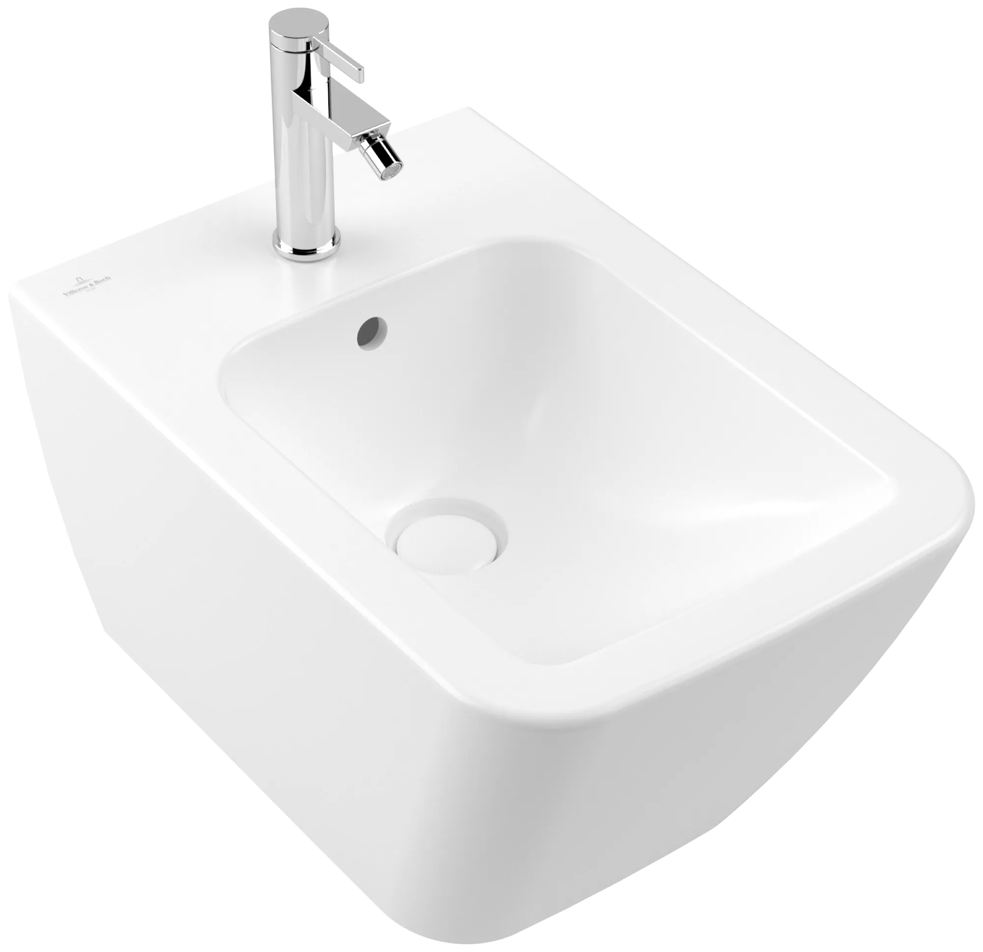 Villeroy & Boch Bidet „Finion“, Befestigung verdeckt, mit Hahnlochbohrung 375 × 320 × 560 mm in Stone White, mit CeramicPlus