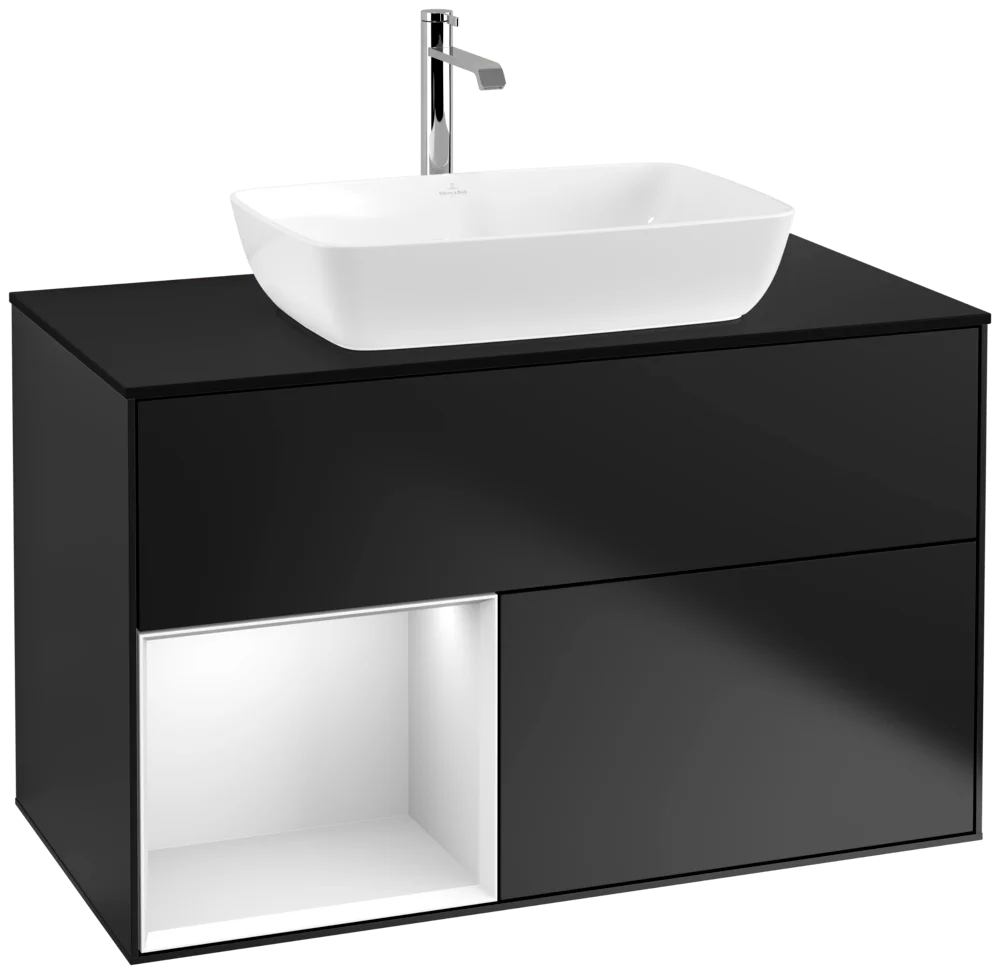 Villeroy & Boch Waschbeckenunterschrank Finion F77, 1000x603x501 mm, Black Matt Lacquer, mit Beleuchtung und SoftClosing Villeroy & Boch Waschbeckenunterschrank Finion F77, 1000x603x501 mm, Black Matt Lacquer, mit Beleuchtung und SoftClosing