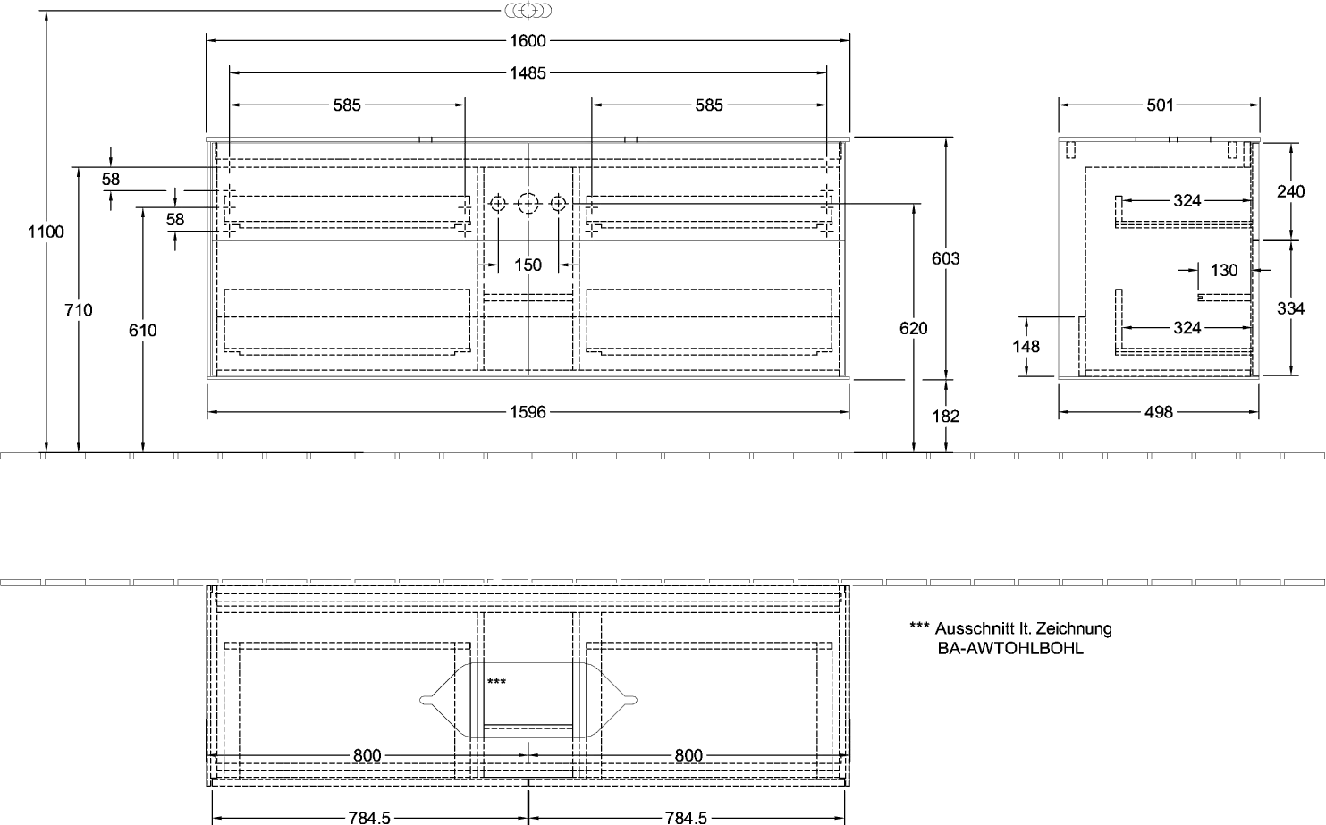 Villeroy & Boch Waschbeckenunterschrank Finion F73, 1600 x 603 x 501 mm