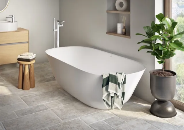 Villeroy & Boch Badewanne „Theano“ freistehend oval 175 × 80 cm, Mittelablauf in Stone White Villeroy & Boch Badewanne „Theano“ freistehend oval 175 × 80 cm, Mittelablauf in Stone White