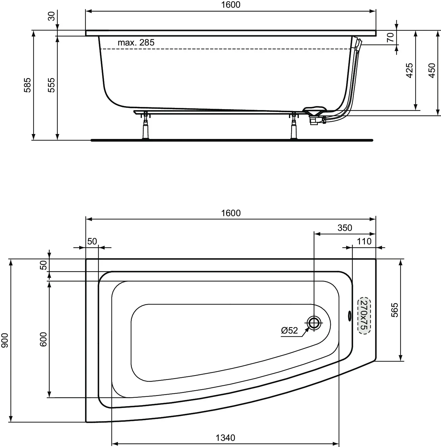 Ideal Standard Badewanne „i.life“ 90 × 160 cm