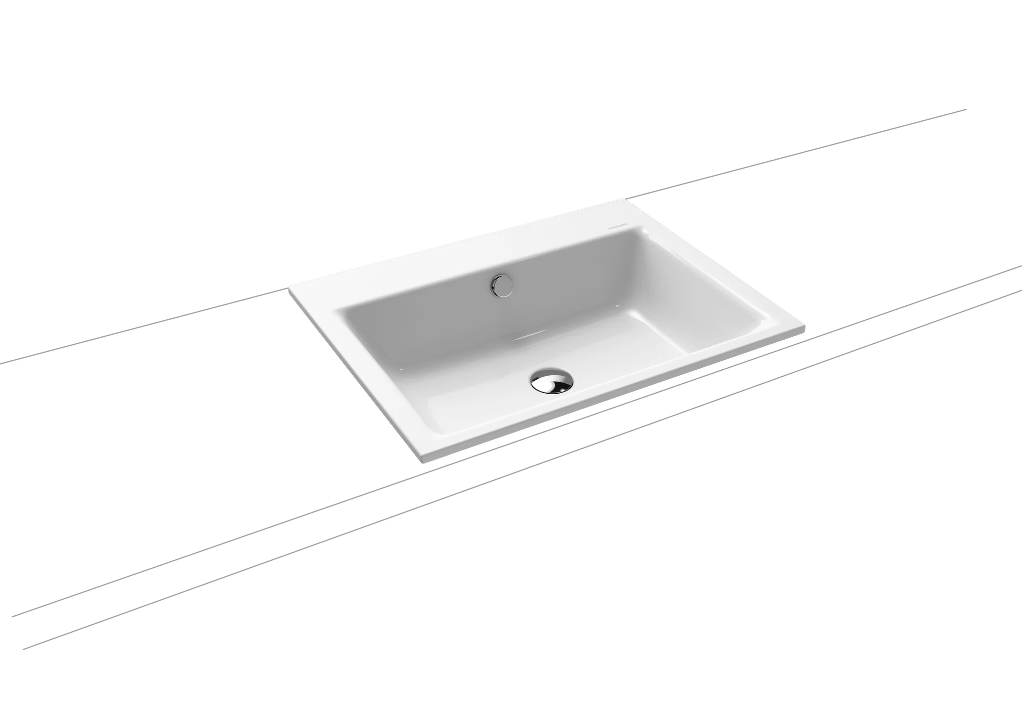 Kaldewei PURO Einbauwaschtisch, alpinweiß, 600x460 mm, Randhöhe 14 mm, mit Überlauf, Perl-Effekt, Antidröhn, 1x Hahnlochbohrung