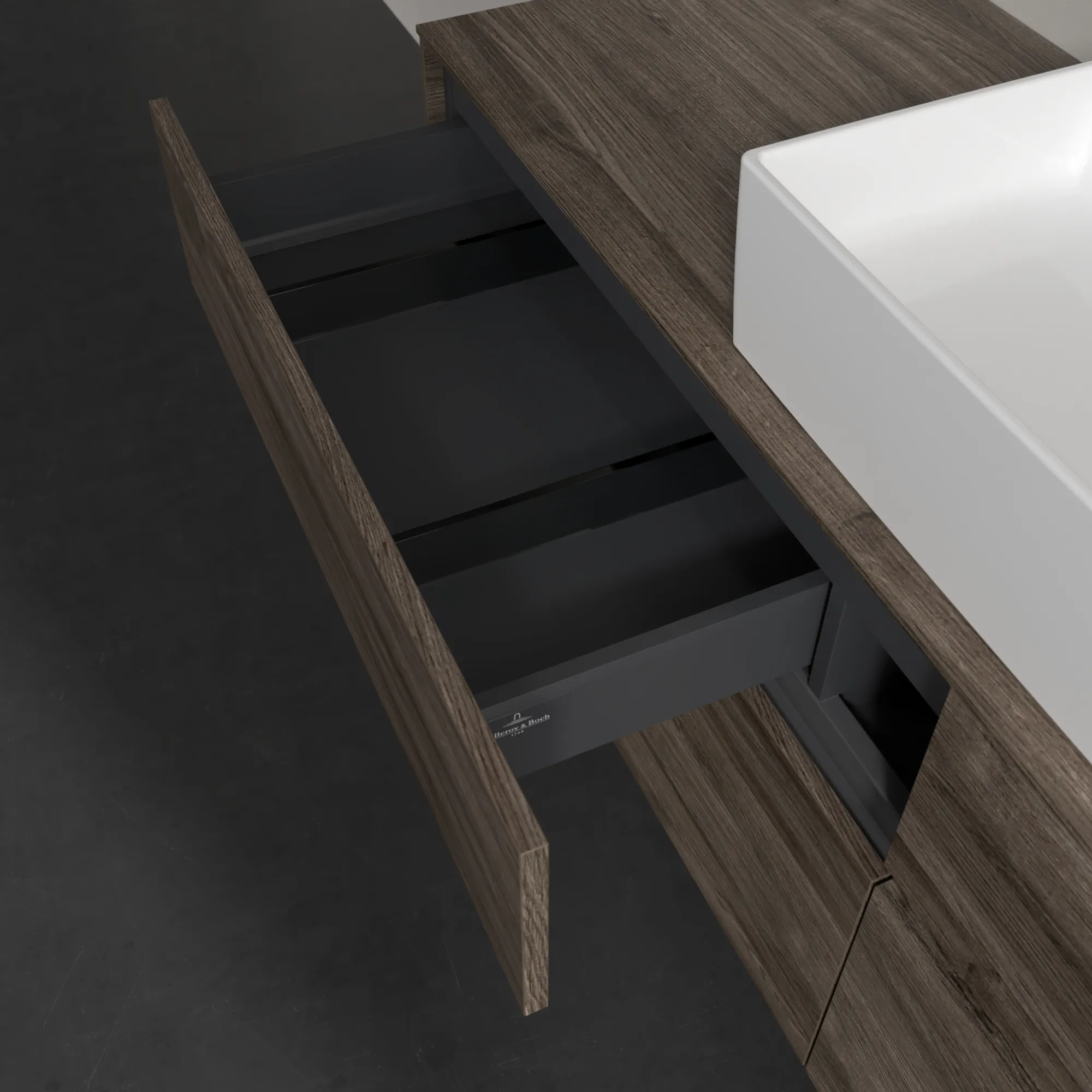 Villeroy & Boch Waschtischunterschrank „Collaro“ 1600 × 548 × 500 mm Stone Oak, ohne Beleuchtung, für Becken mittig Villeroy & Boch Waschtischunterschrank „Collaro“ 1600 × 548 × 500 mm Stone Oak, ohne Beleuchtung, für Becken mittig