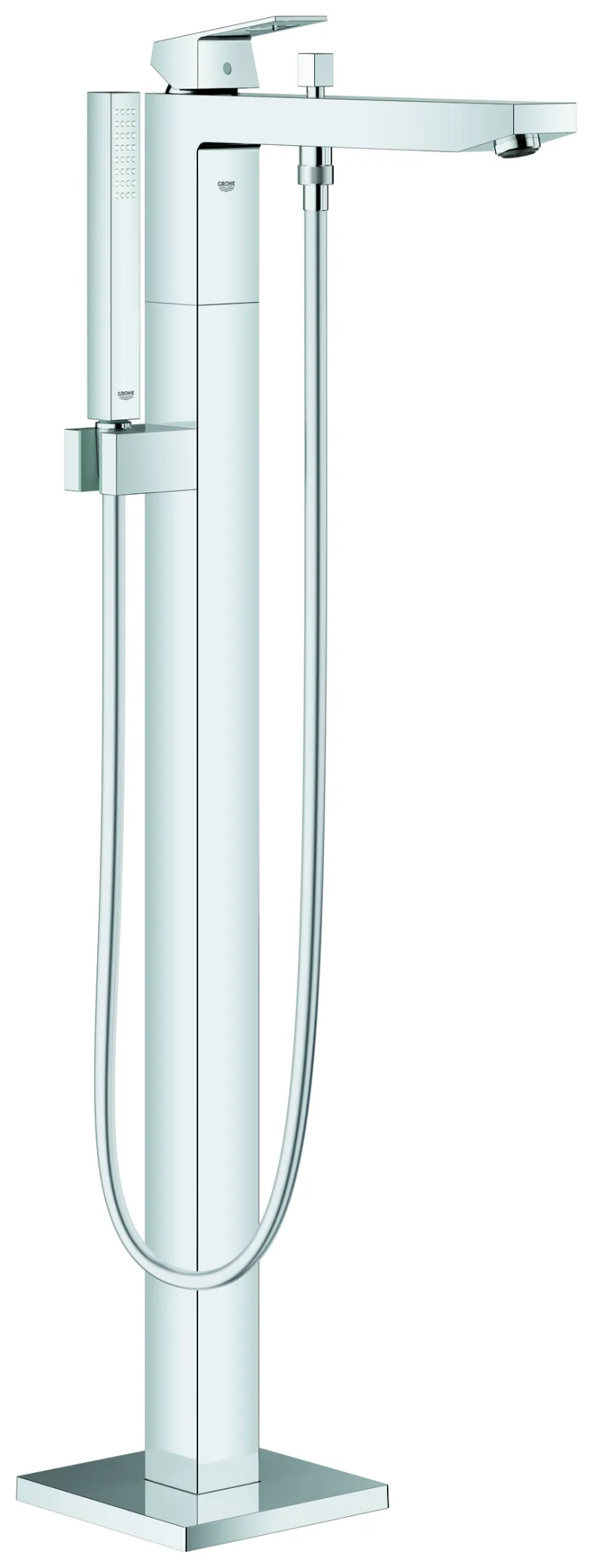 Einhand-Wannenbatterie Eurocube 23672_1, Bodenmontage, Fertigmontageset für 45984, mit Handbrause und Brauseschlauch, eigensicher, chrom Einhand-Wannenbatterie Eurocube 23672_1, Bodenmontage, Fertigmontageset für 45984, mit Handbrause und Brauseschlauch, eigensicher, chrom