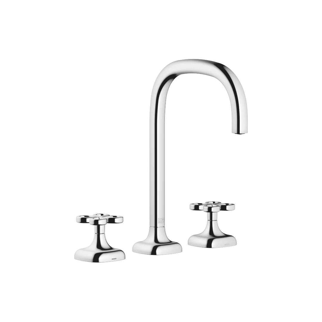 Dornbracht COYA Waschtisch-Dreilochbatterie Chrom, Ausladung 165 mm, Armaturenhöhe 264 mm, Bohrungsdurchmesser 32/35 mm, Rosette 60x60 mm