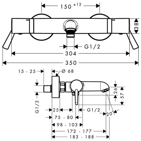 Thermostat Ecostat Comfort Wanne Aufputz Care DN15 chrom Thermostat Ecostat Comfort Wanne Aufputz Care DN15 chrom