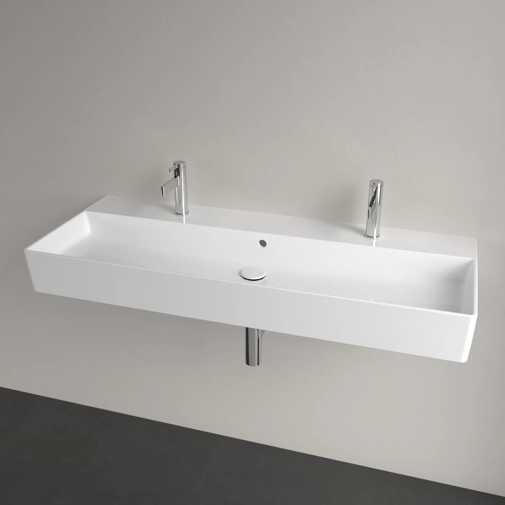 Villeroy & Boch Wandwaschbecken Memento 2.0, 1200x470x150 mm, glänzend weiß Alpin, TitanCeram, mit Überlauf, für zwei 1-Loch-Armaturen