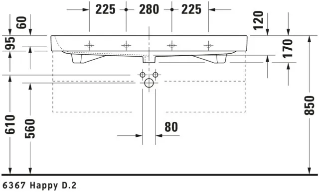 Wandwaschtisch „Happy D.2“, mit Überlauf, Hahnlochposition mittig