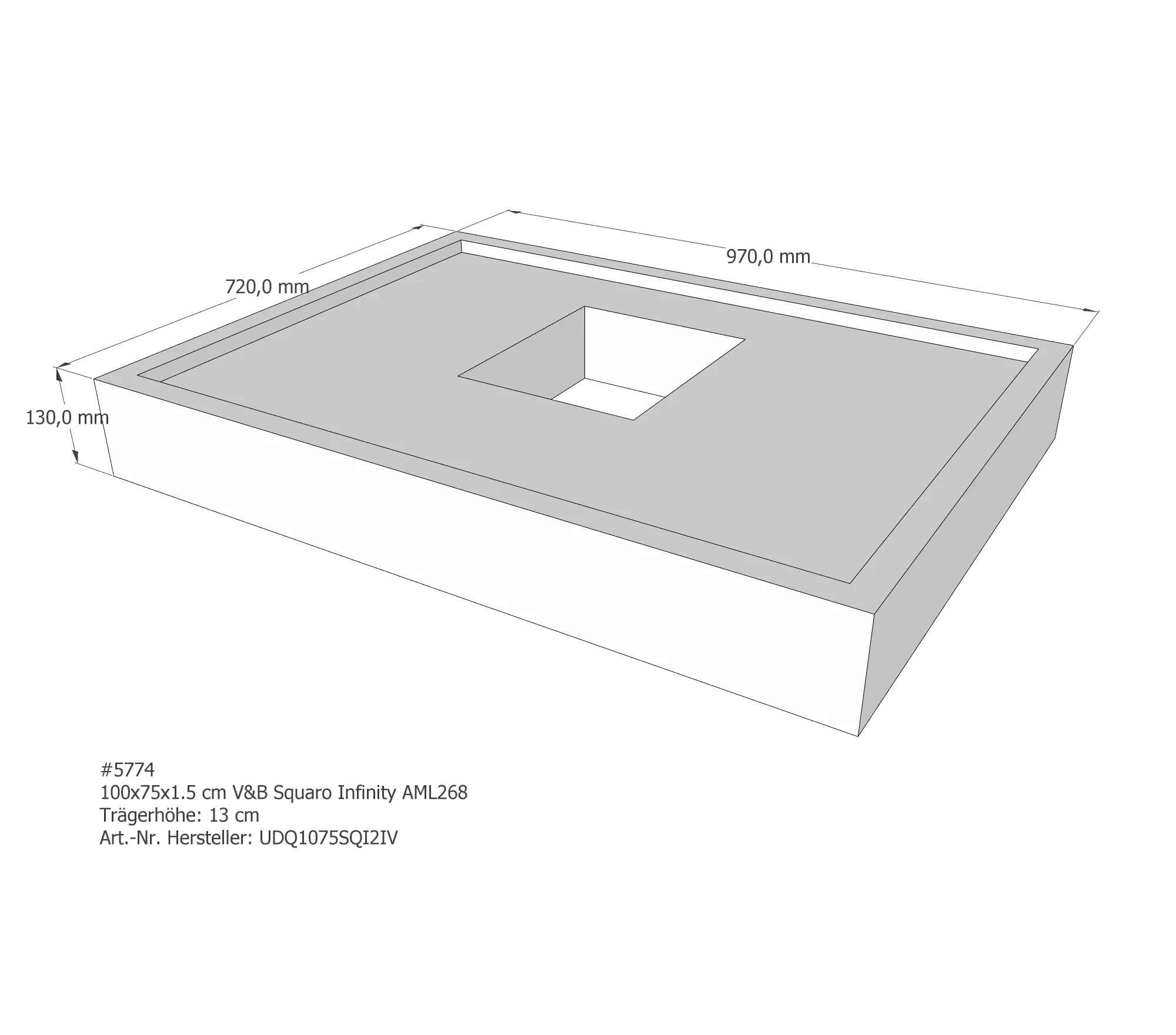 Duschwannenträger für Villeroy & Boch Squaro Infinity 100 × 75 × 1,5 cm Breite: 75 cm / Länge: 100 cm Duschwannenträger für Villeroy & Boch Squaro Infinity 100 × 75 × 1,5 cm Breite: 75 cm / Länge: 100 cm