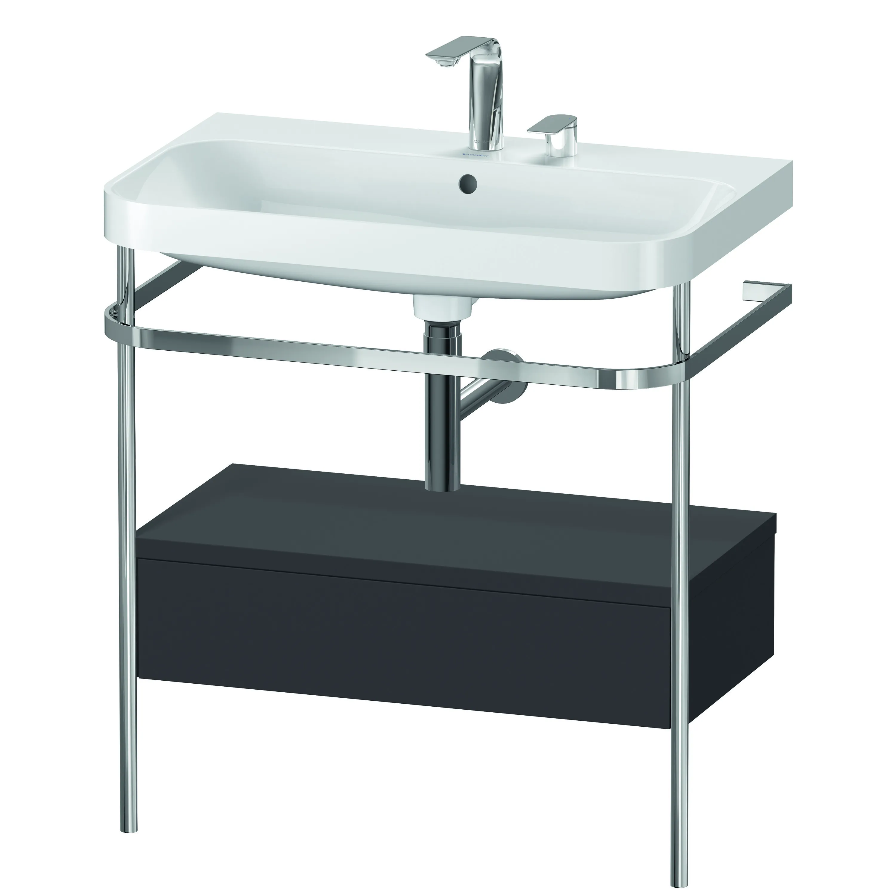 Duravit Waschtischunterschrank c-shaped Set mit Metallkonsole und Schubkasten „Happy D.2 Plus“ 77,5 × 85 × 49 cm Graphit Supermatt Duravit Waschtischunterschrank c-shaped Set mit Metallkonsole und Schubkasten „Happy D.2 Plus“ 77,5 × 85 × 49 cm Graphit Supermatt