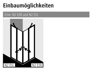 Kermi Duschtür Eckeinstieg 2-teilig (Pendeltüren mit Festfeldern) Halbteil rechts „NOVA 2000“ Profile Silber Mattglanz, BV: 670 - 690 mm WE: 680 - 700 mm H: 1750 mm