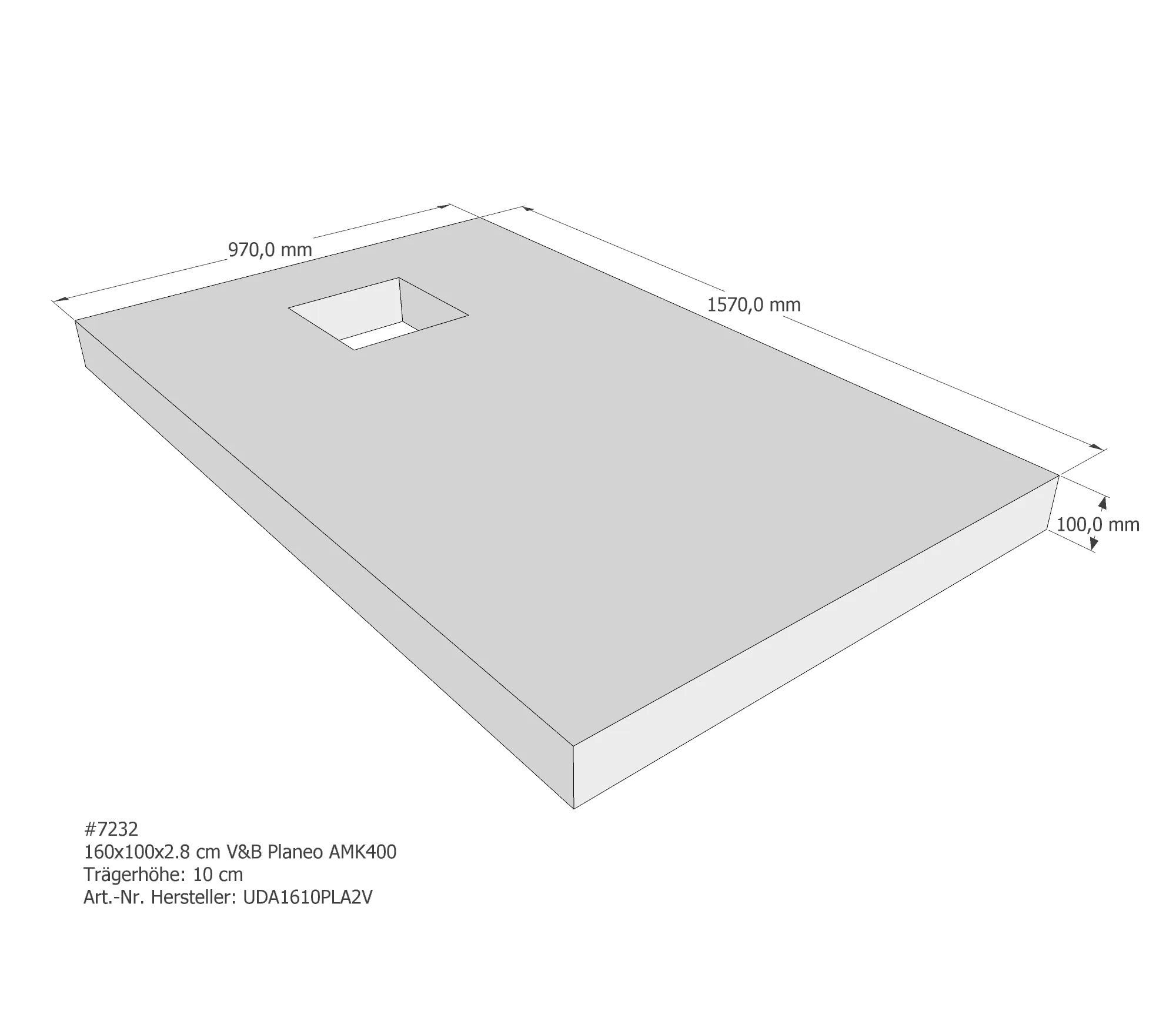 Duschwannenträger passend für Villeroy & Boch Planeo 160 × 100 × 2,8 cm