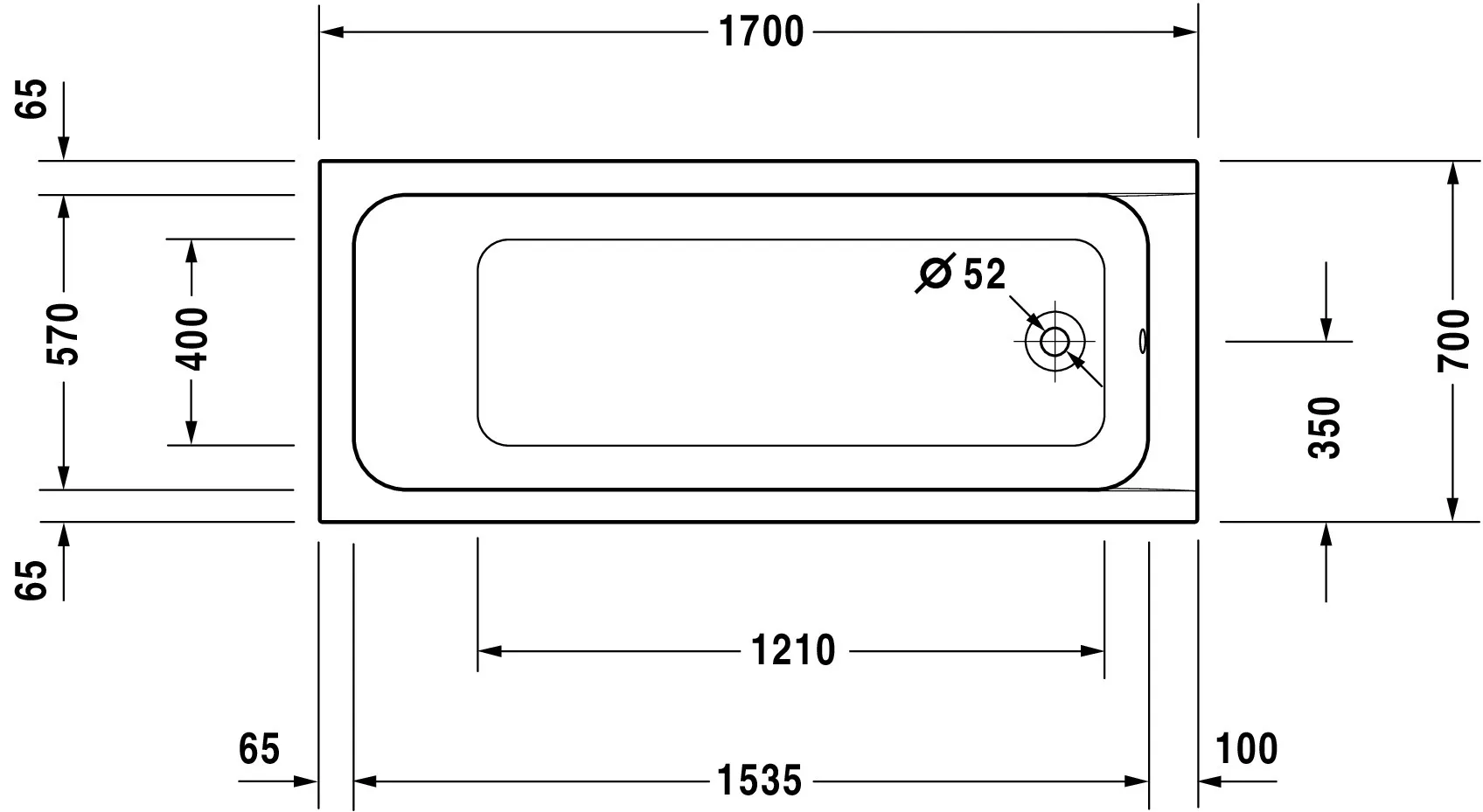 Duravit Badewanne „D-Code“ rechteck 170 × 70 cm, Fußablauf