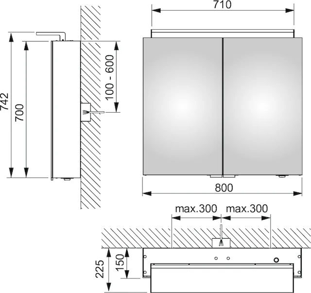 Royal L1 13603171301 Spiegelschrank Royal L1 800 × 742 × 150 mm silber-eloxiert
