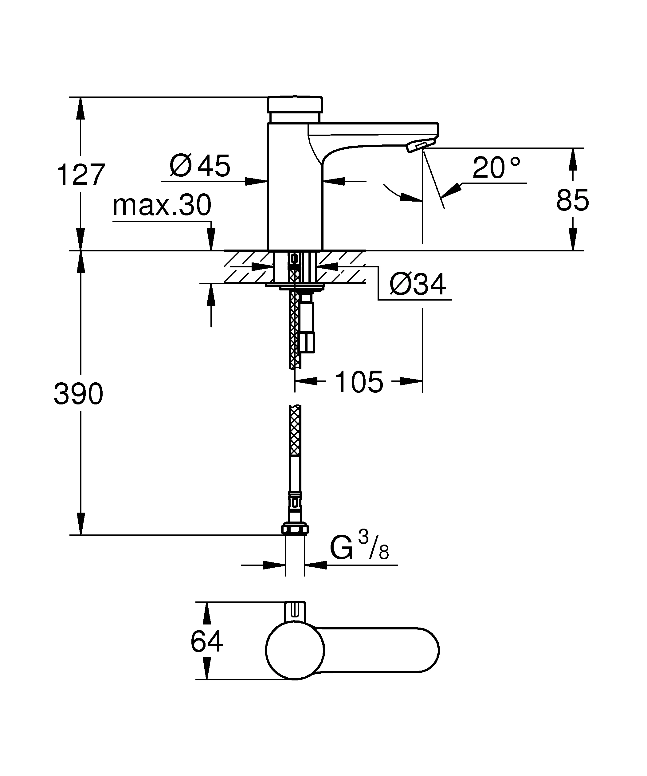 Selbstschluss-Waschtischbatterie Eurosmart CT 36317, mit Mischung, chrom