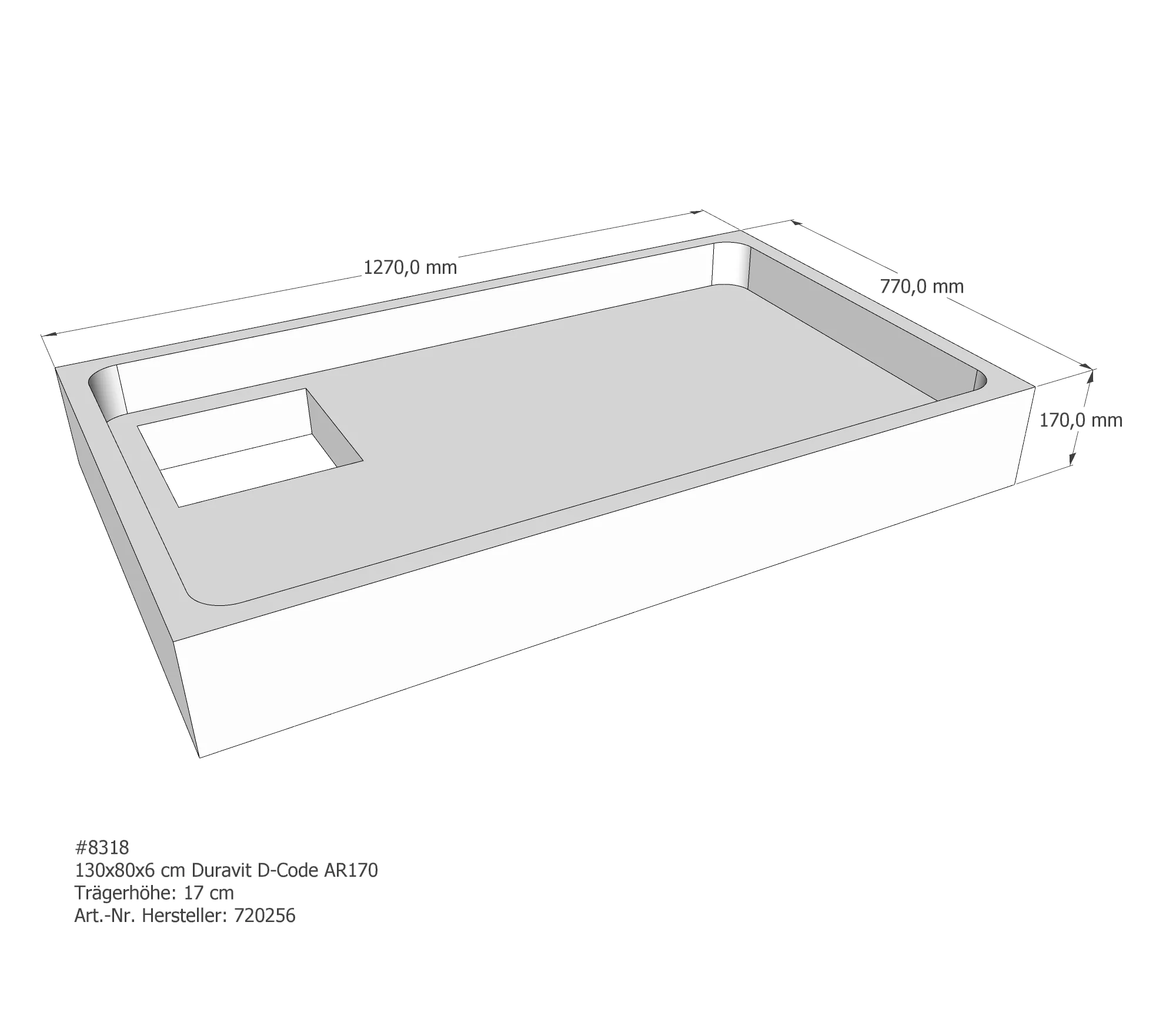 Duschwannenträger passend für Duravit D-Code 130 × 80 × 6 cm Duschwannenträger passend für Duravit D-Code 130 × 80 × 6 cm