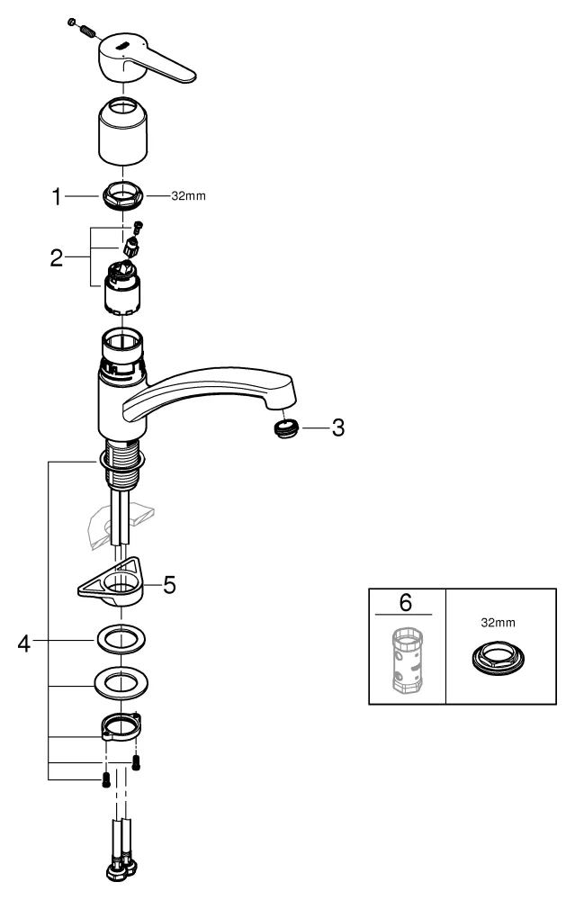 Einhand-Spültischbatterie BauEco 31680, flacher Auslauf, Einlochmontage, getrennte innenliegende Wasserwege – kein Kontakt mit Blei oder Nickel, chrom